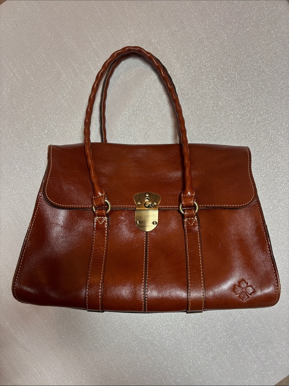 Patricia Nash Vienna Satchel Chestnut Brown Leather Shoulder Bag with Turn-Lock